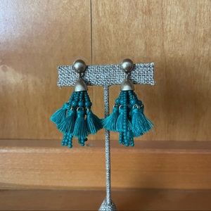 J. Crew Teal Beaded Tassel Earrings